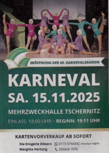 Karneval in Tschernitz Mehrzweck-Halle Samstag 15. November 2025 mit Kartenvorverkauf sofort