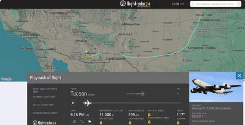 Eine ausgemusterte KC-135 wurde bereits zur Tinker Air Force Base in Oklahoma verlegt, wo sie �berholt werden soll.Flightradar24/Screenshot